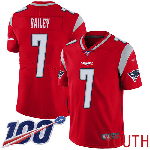New England Patriots Football #7 100th Season Inverted Legend Limited Red Youth Jake Bailey NFL Jersey->youth nfl jersey->Youth Jersey